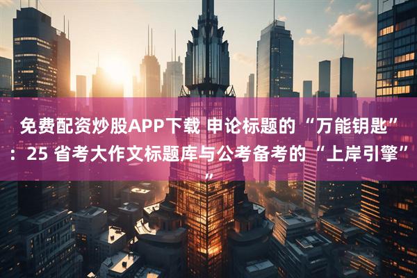 免费配资炒股APP下载 申论标题的 “万能钥匙”:25 省考大作文标题库与公考备考的 “上岸引擎”